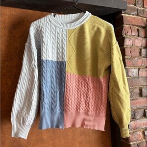 Colorblock Cable Knit Sweater